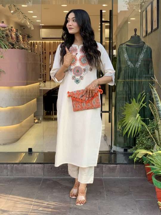 Women's Cotton Ethnic Set with Kurta, Palazzo & Dupatta(M) - Image 5